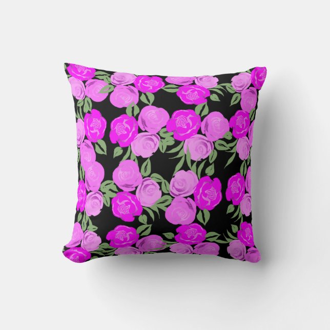 Bright Pink Roses Pillow (Front)