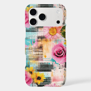 Bright Pink Roses & Sunflowers on Abstract