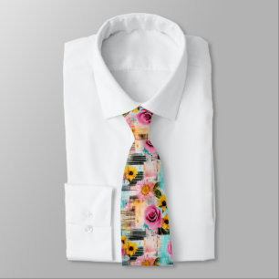 Bright Pink Roses & Sunflowers on Abstract Tie