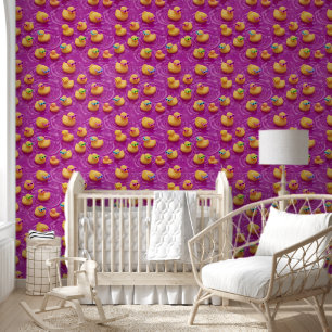 Bright pink rubber duck pattern, cute whimsical ki wallpaper
