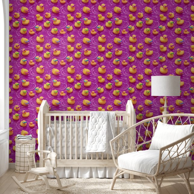 Bright pink rubber duck pattern, cute whimsical ki wallpaper (Kids)