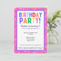 Bright Pink Sprinkles Birthday Party Invitation