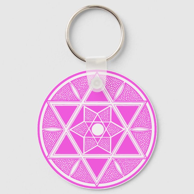 Bright Pink Star of David Key Ring (Front)