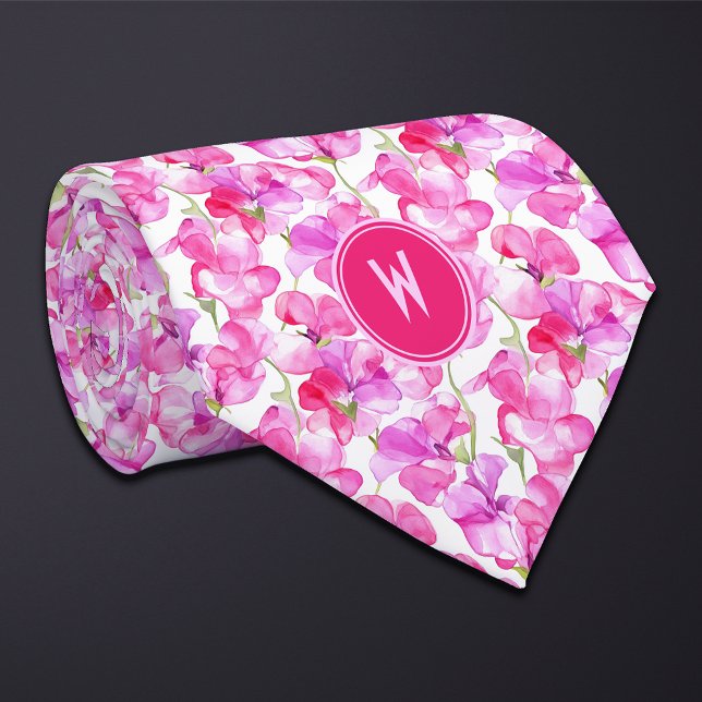 Bright Pink Sweet Peas Floral  Tie (Creator Uploaded)
