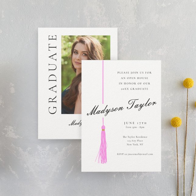 Bright Pink Tassel | Modern Photo Graduation Invitation (Creator Uploaded)
