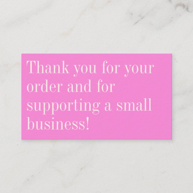 Bright Pink Thank You Message Boutique Packing Business Card (Front)