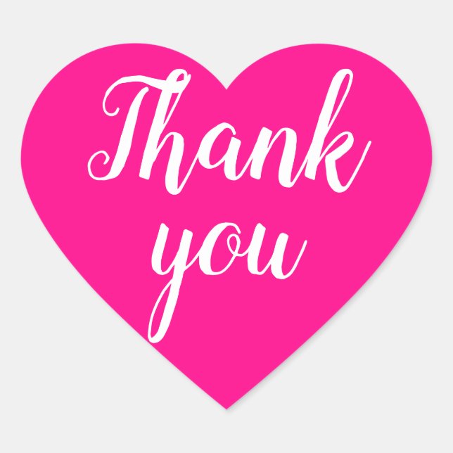 Bright pink thank you simple minimalist heart sticker (Front)