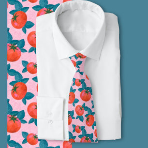 Bright Pink Tomato Pattern Botanical Fashion  Tie