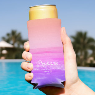 Bright Pink Tropical Beach Bachelorette Trendy Seltzer Can Cooler