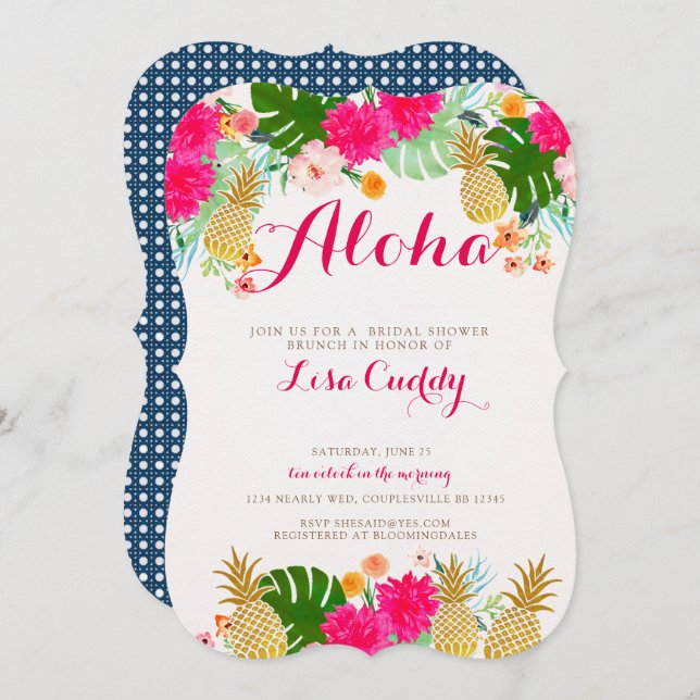 Bright Pink Tropical Bridal Shower Invitation (Front/Back)