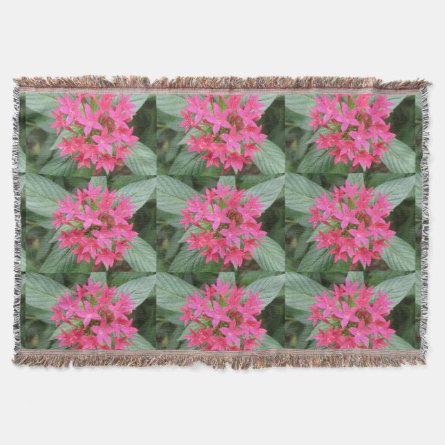 Bright Pink Tropical Flowers Throw Blanket (Front)