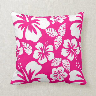 Bright Pink Tropical Hibiscus Flowers Cushion