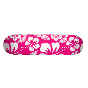 Bright Pink Tropical Hibiscus Flowers Skateboard