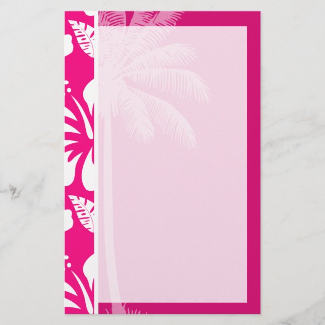 Bright Pink Tropical Hibiscus Stationery (Front)