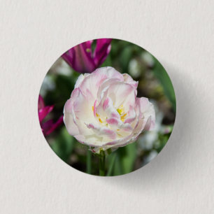Bright pink tulips on a sunny day 3 cm round badge