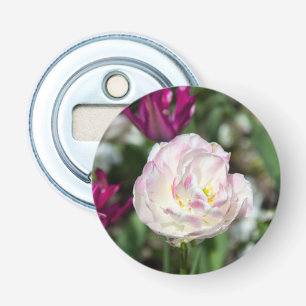 Bright pink tulips on a sunny day bottle opener