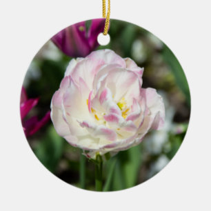 Bright pink tulips on a sunny day ceramic ornament