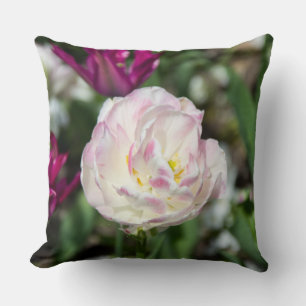 Bright pink tulips on a sunny day cushion