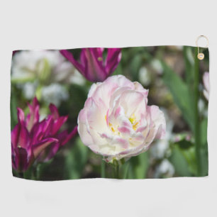 Bright pink tulips on a sunny day   golf towel