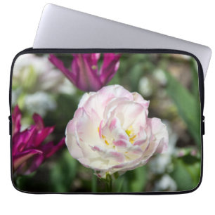 Bright pink tulips on a sunny day laptop sleeve