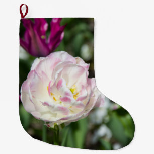 Bright pink tulips on a sunny day large christmas stocking