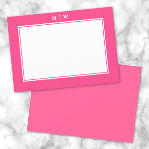 Bright Pink Two Border Minimalist Monogram Card