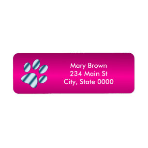 Bright Pink w/Gradient Blue Paw Print Return Address Label