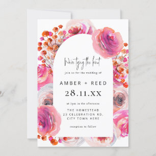 Bright Pink Watercolor Floral Arch Wedding Invitation