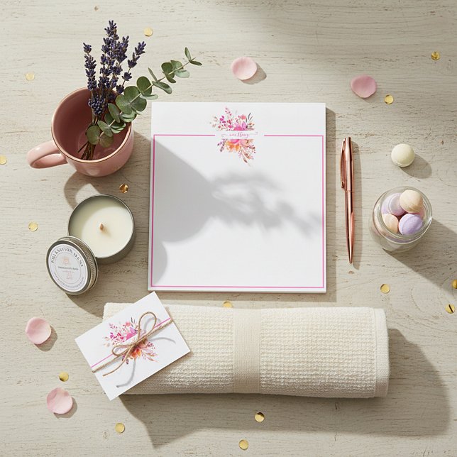 Bright pink watercolor floral personalised   notepad (Creator Uploaded)