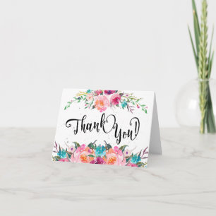 Bright Pink Watercolor Floral thank you card
