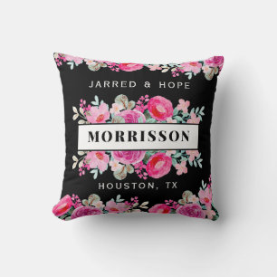 Bright Pink Watercolor Flower Bouquet Custom Cushion