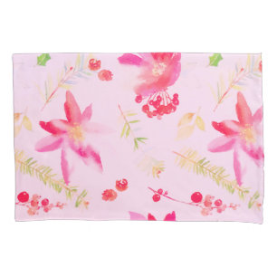 Bright Pink Watercolor Flowers Pillowcase