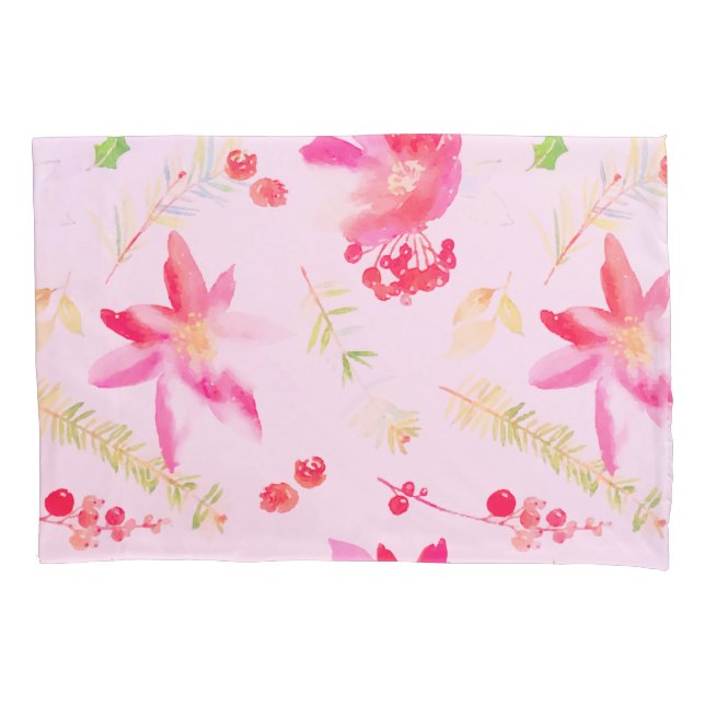 Bright Pink Watercolor Flowers Pillowcase (Front)
