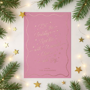Bright Pink Wavy Border Sparkle Holiday card