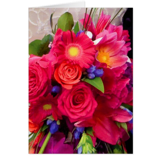 Bright Pink Wedding Boquet Note Cards (Front)