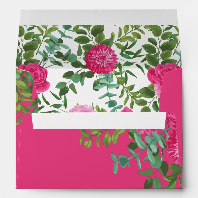 Bright Pink Wedding Roses Floral Modern Envelope (Back (Bottom))