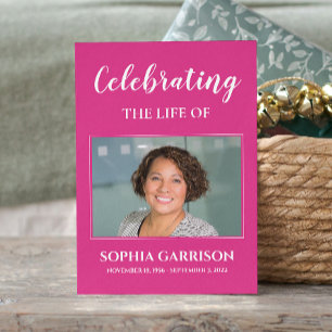 Bright Pink White Funeral Prayer Card with Photo