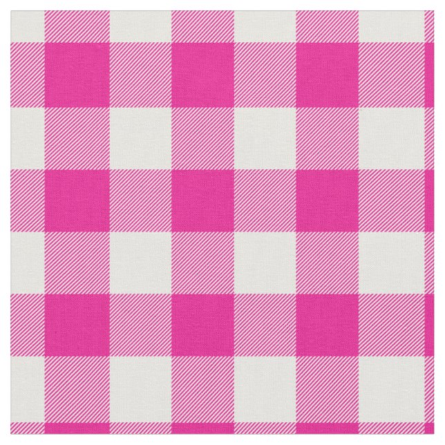 Bright Pink & White Gingham Plaid Fabric (Close Up)