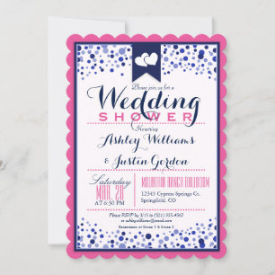 Bright Pink, White, & Navy Blue Wedding Shower Invitation