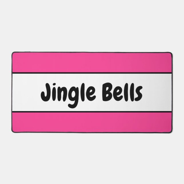 Bright Pink White Stripes Retro Jingle Bells Text Desk Mat (Front)
