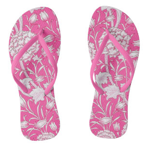 Bright Pink & White Trendy Vintage Floral  Thongs