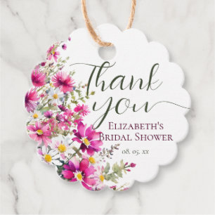 Bright Pink Wildflowers Floral Boho Bridal Shower Favour Tags