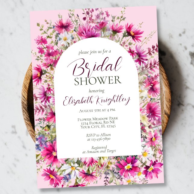 Bright Pink Wildflowers Floral Boho Bridal Shower Invitation (Creator Uploaded)