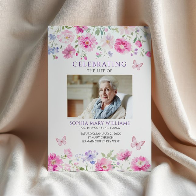 Bright Pink Wildflowers Funeral Order of Service  Program (Creator Uploaded)