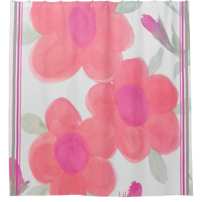 Bright Pink With Green Shower Curtain (Front)