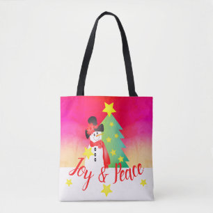 Bright Pink With Snowman Tote Bag