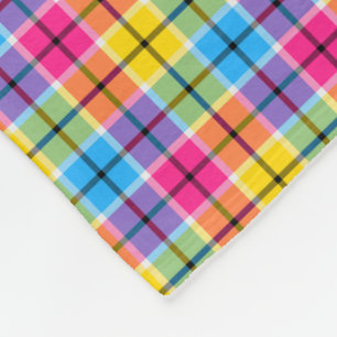 Bright Pink, Yellow and Blue Plaid Fleece Blanket