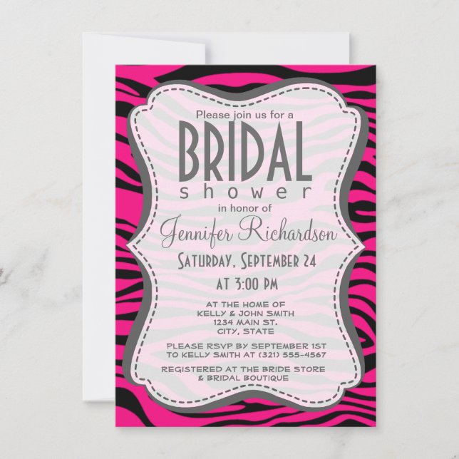 Bright Pink Zebra Animal Print Invitation (Front)