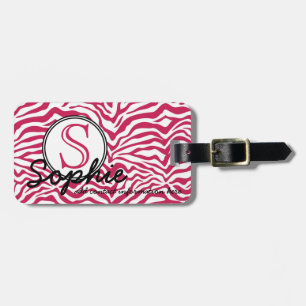 Bright Pink Zebra with Monogram and name Luggage Tag