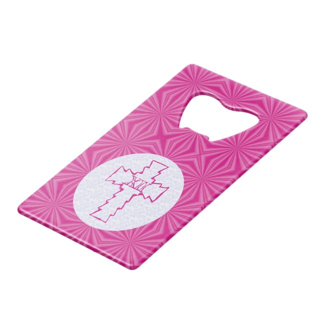 Bright Pink Zig-Zag Christian Cross White (Back Angled)